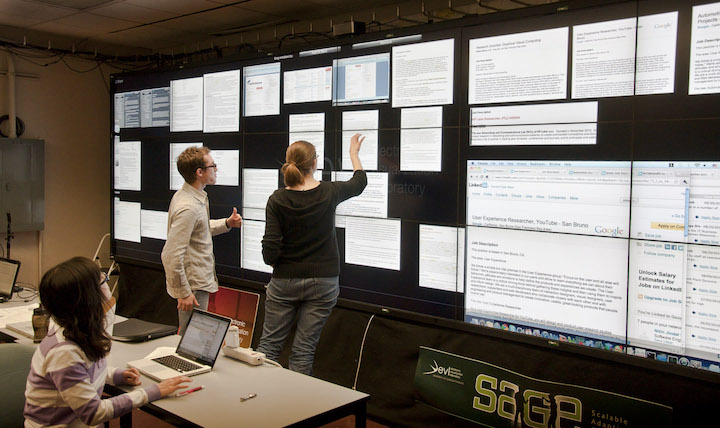 My research on how co-located collaboration changes in large, high-res display environments that allow simultaneous interaction...